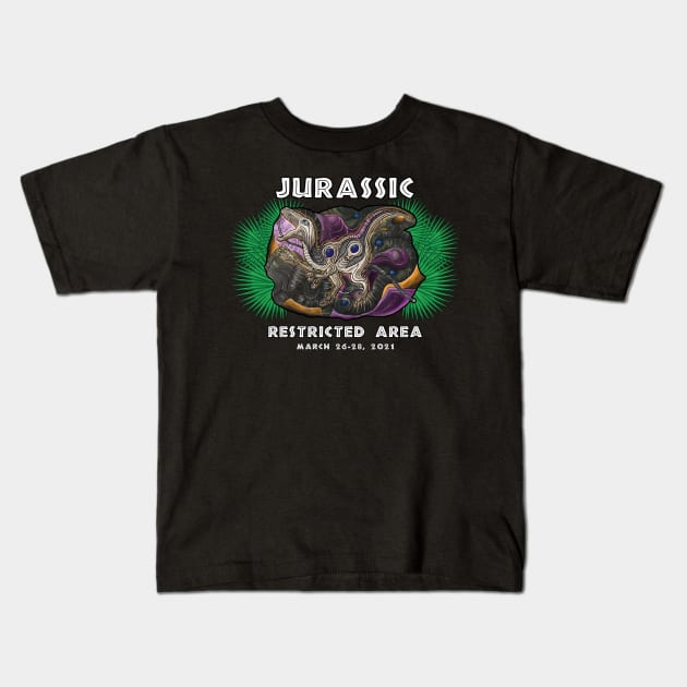 Jurassic Restricted Area Kids T-Shirt by Lady Jenji